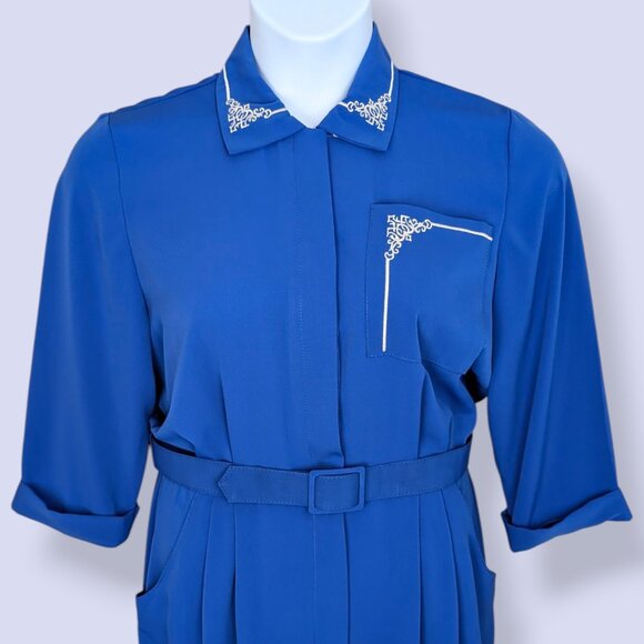 🍁V. Nu-Mode Blue Embroidered 3/4 Sleeve Dress - Picture 2 of 8